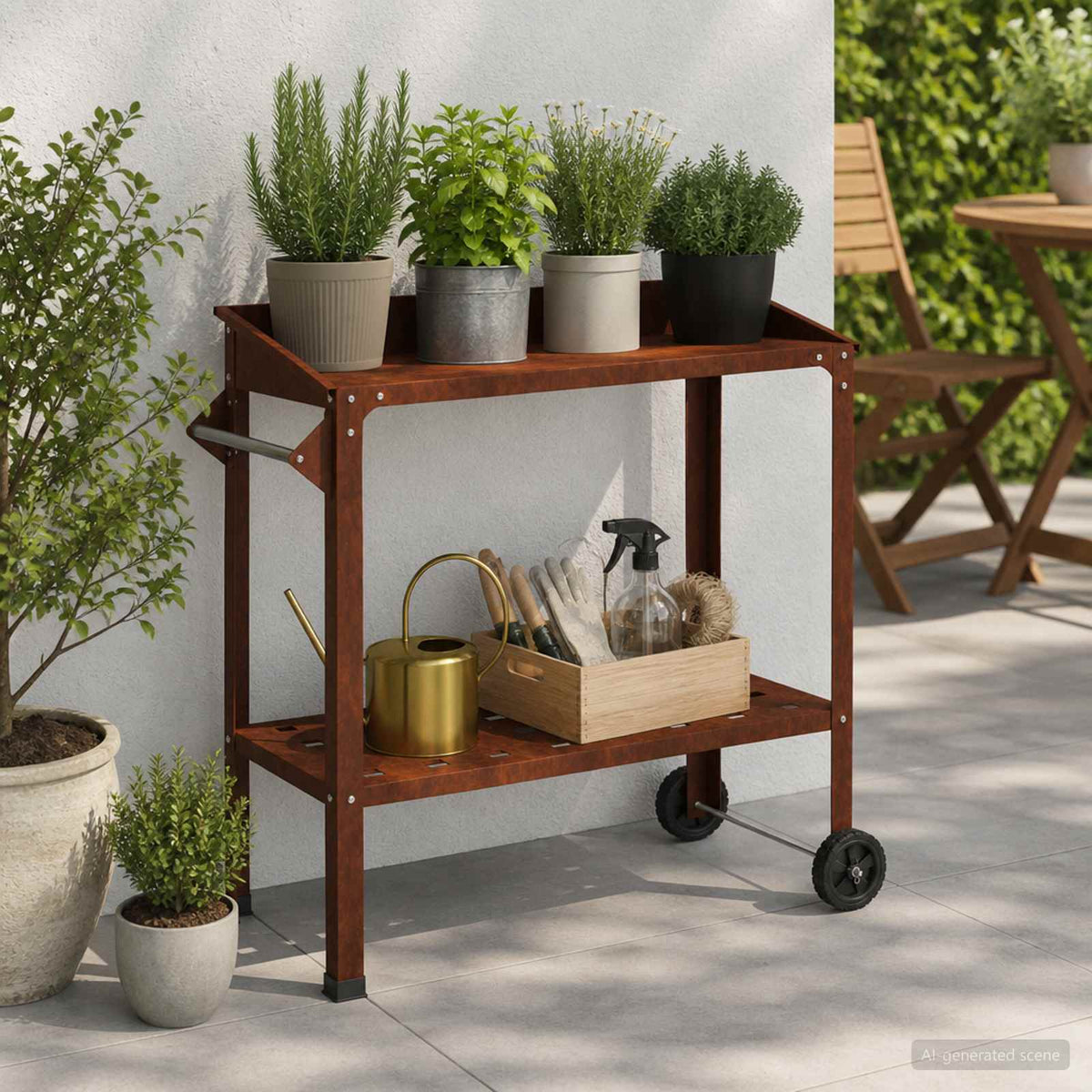 Τραπέζι Φυτεύσεων με Ρόδες Σκ rusty 96 x 50 x 89 εκ.