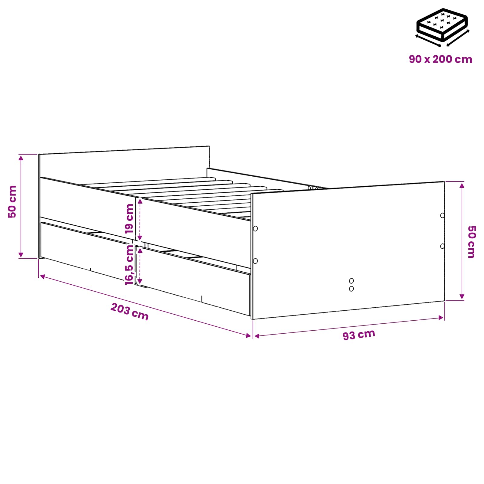 Σκελετός Κρεβατιού Μαύρη Δρυς 90 x 200 cm Επεξεργασμένο Ξύλο
