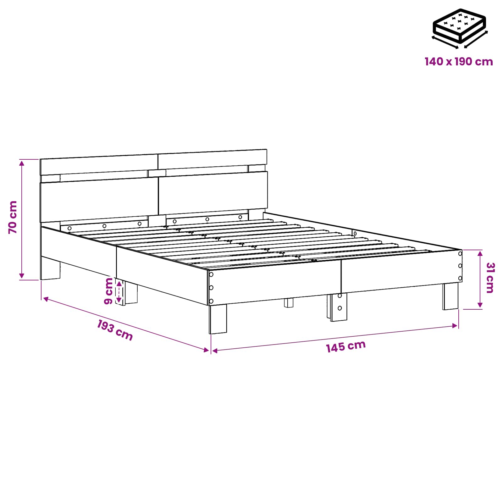 Σκελετός Κρεβατιού Artisan Δρυς 140 x 190 cm Επεξεργασμένο ξύλο