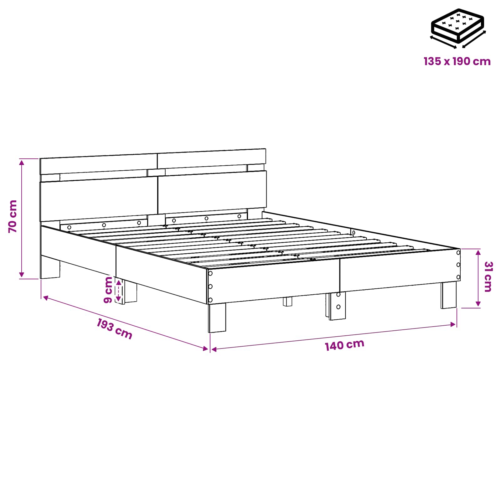 Σκελετός Κρεβατιού Παλαιωμένο ξύλο 135 x 190 cm