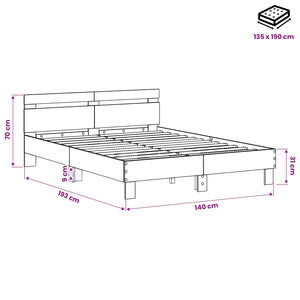 Σκελετός Κρεβατιού Μαύρη Δρυς 135 x 190 cm Επεξεργασμένο ξύλο - Pakobazaar