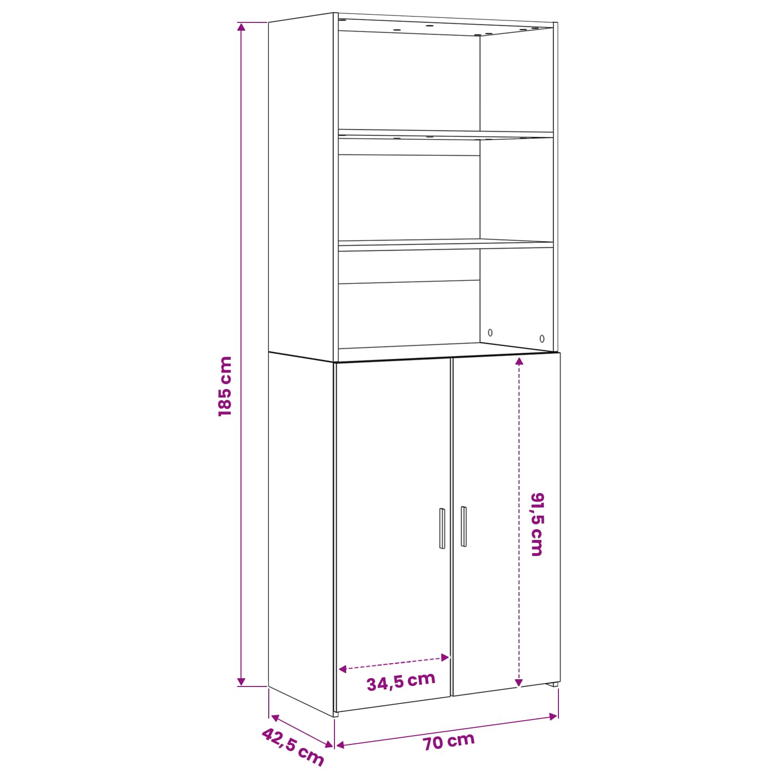 Highboard Μαύρη Δρυς 70 x 42,5 x 185 εκ Επεξεργασμένο Ξύλο