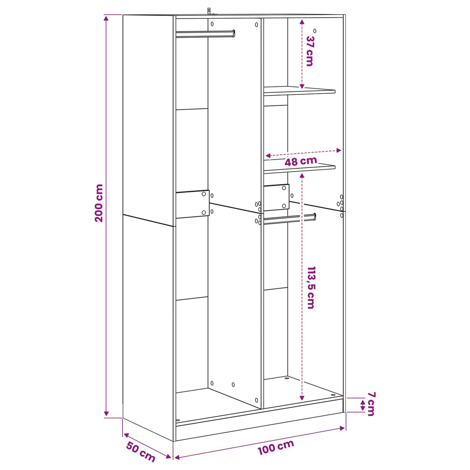 Ντουλάπι Μαύρη δρυς 100 x 50 x 200 cm Επεξεργασμένο ξύλο