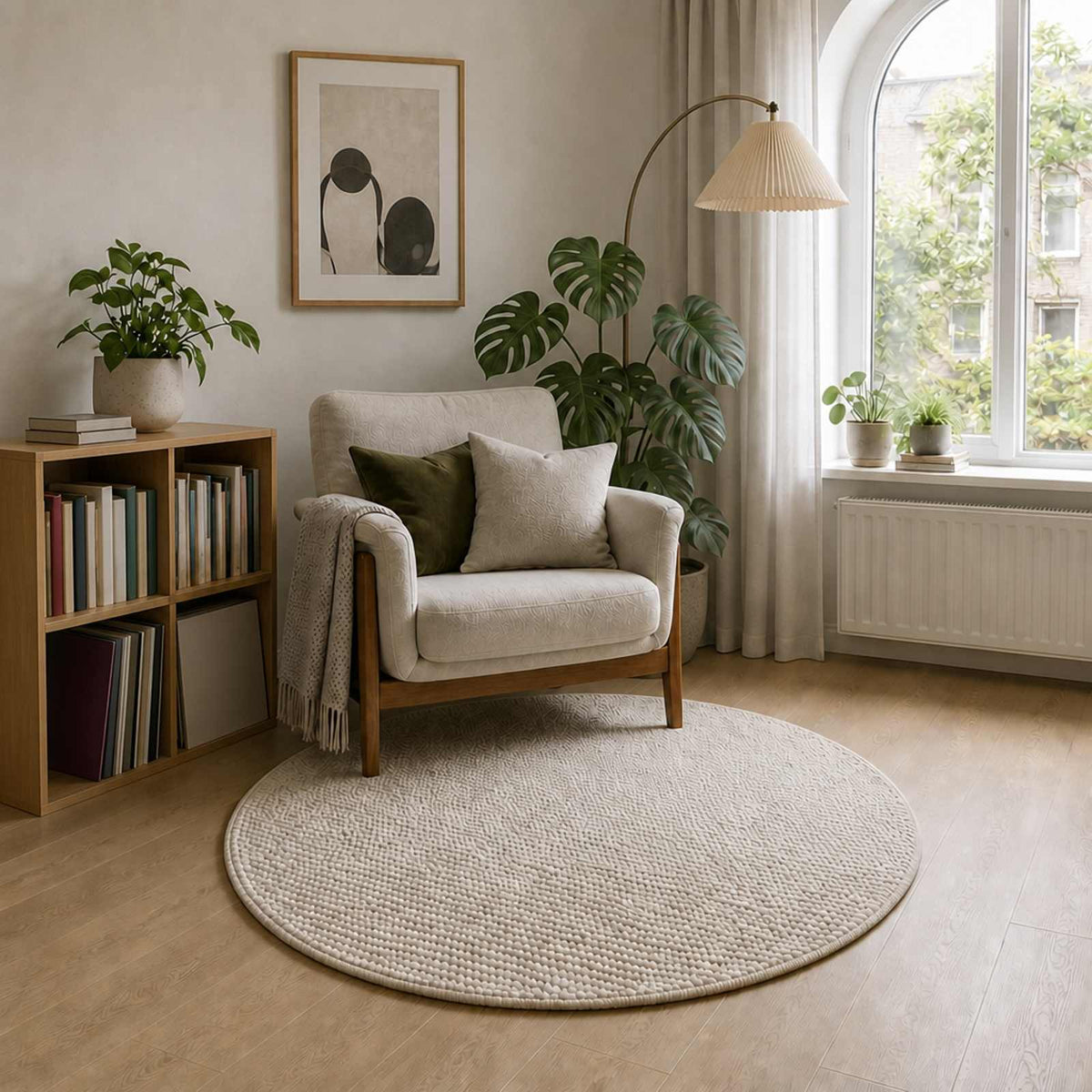 Χαλί Κρεμ Ø 120 cm 100% Πολυεστέρας 3 mm Πλένεται