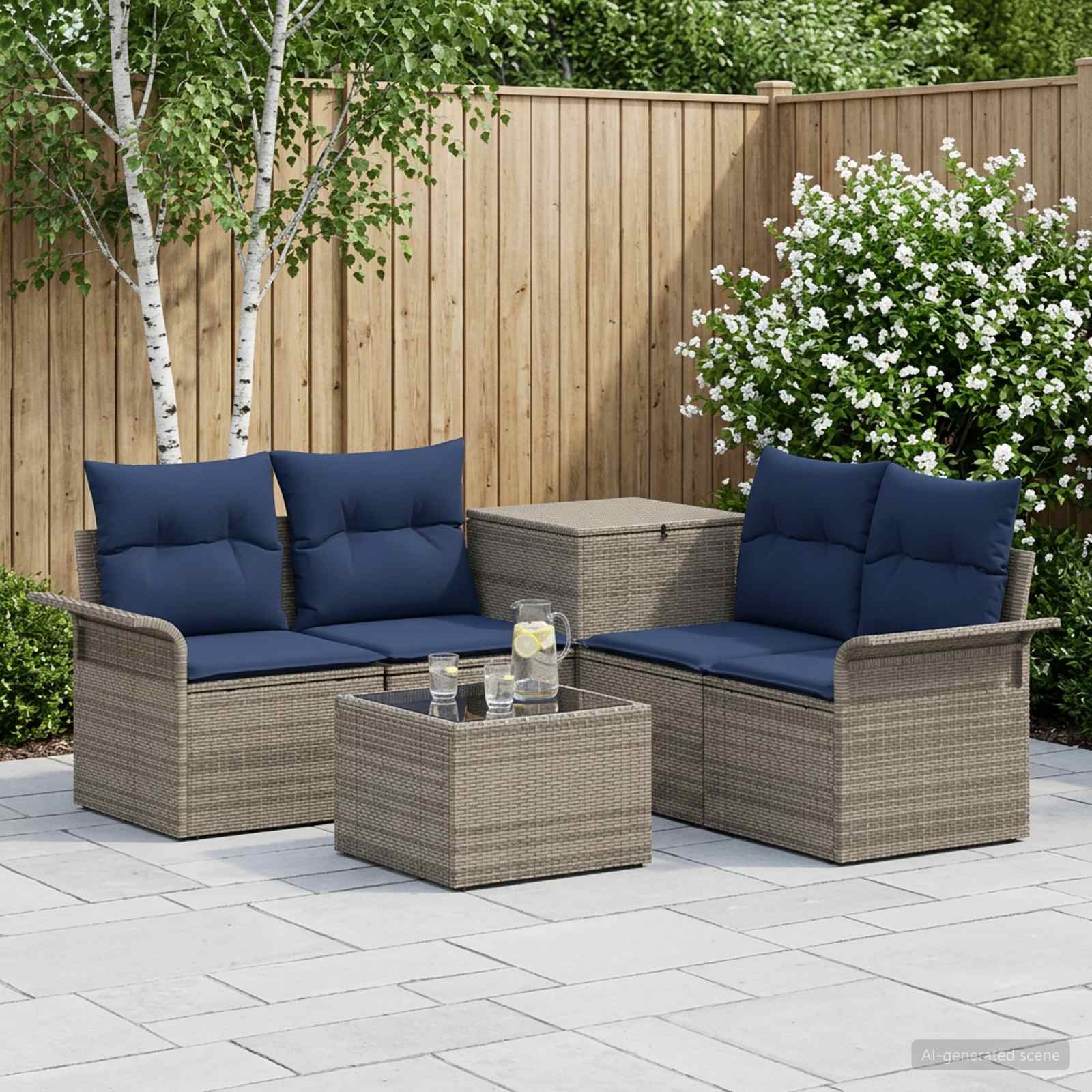 Σετ Καναπέ 6 pcs 4-Αριθμός καθισμάτων Γκρι και Navy Blue - Pakobazaar
