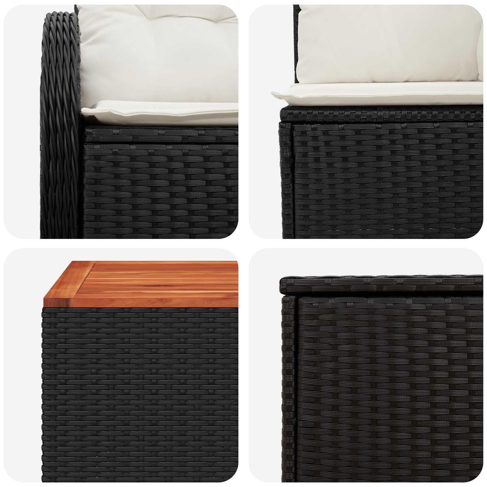 Σετ Καναπέ 6 τμχ. Μαύρο και Κρεμ Λευκό Πολυ-ρακί και Χάλυβας