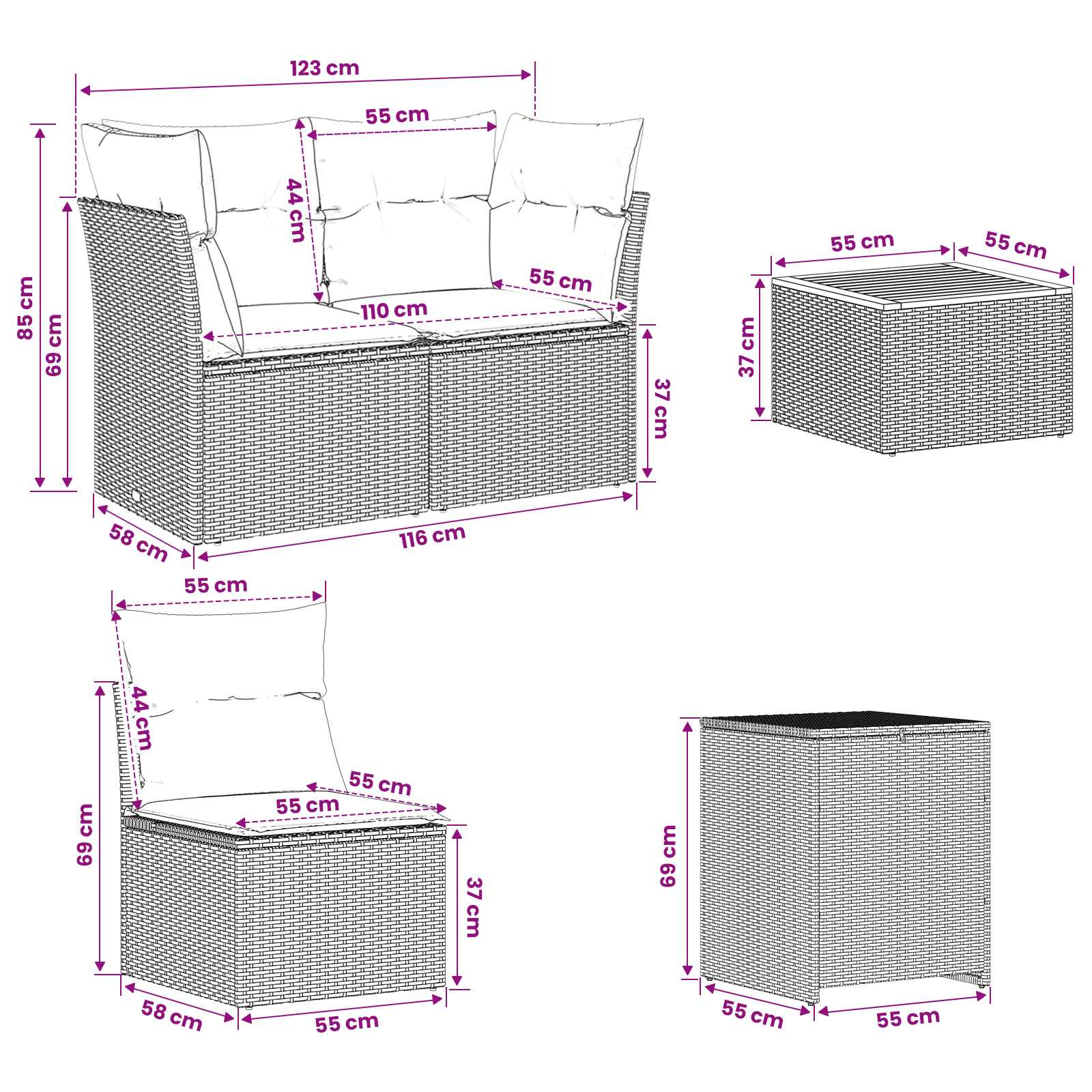 Σετ Καναπέ 6 τμχ. Μαύρο και Κρεμ Λευκό Πολυ-ρακί και Χάλυβας