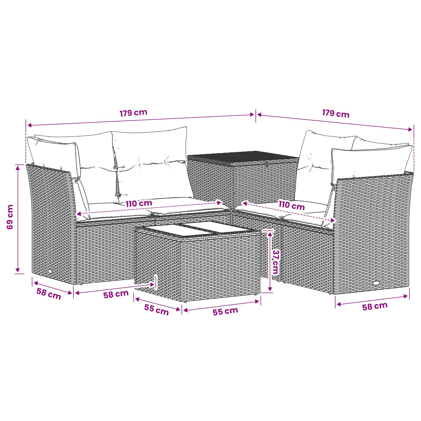 Σετ Καναπέ 6 τμχ. Μπέζ και Ανοιχτό Γκρι Πολυ-ρακί και Χάλυβας
