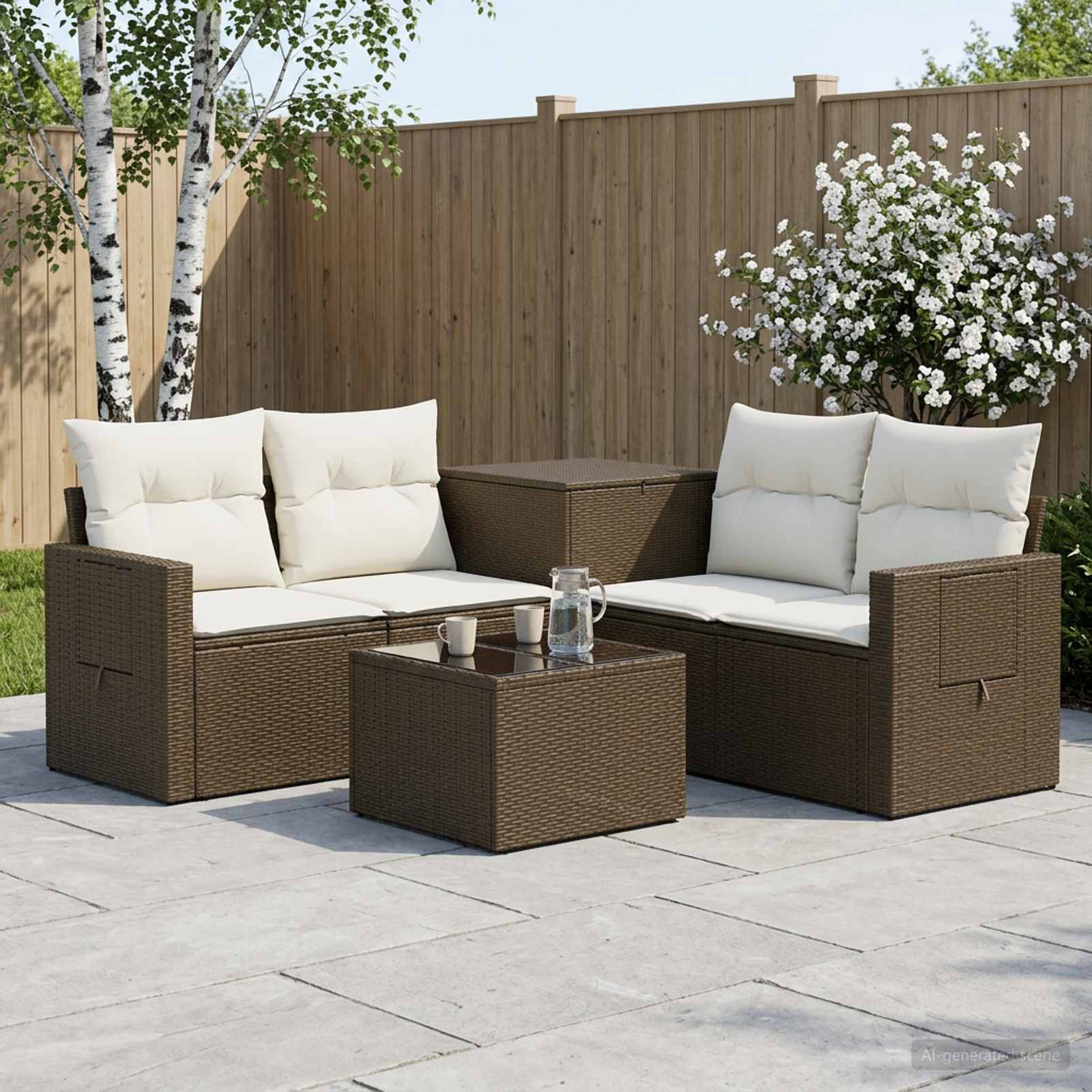 Σετ Καναπέ 6 τμχ. Καφέ και Κρέμα Λευκό Πολυ-ρακί και Χάλυβας - Pakobazaar