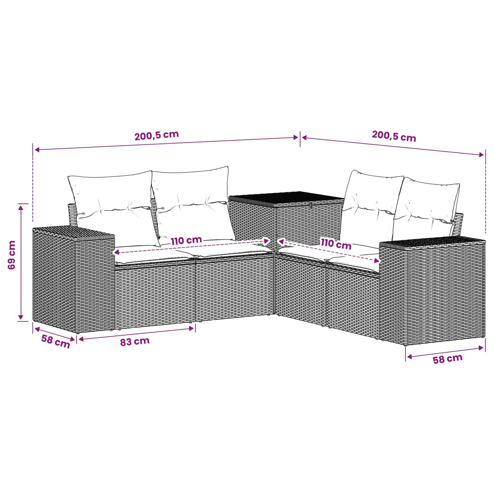 Σετ Καναπέ 5 τμχ. Μαύρο και Κρεμ Λευκό Πολυ-ρακί και Χάλυβας