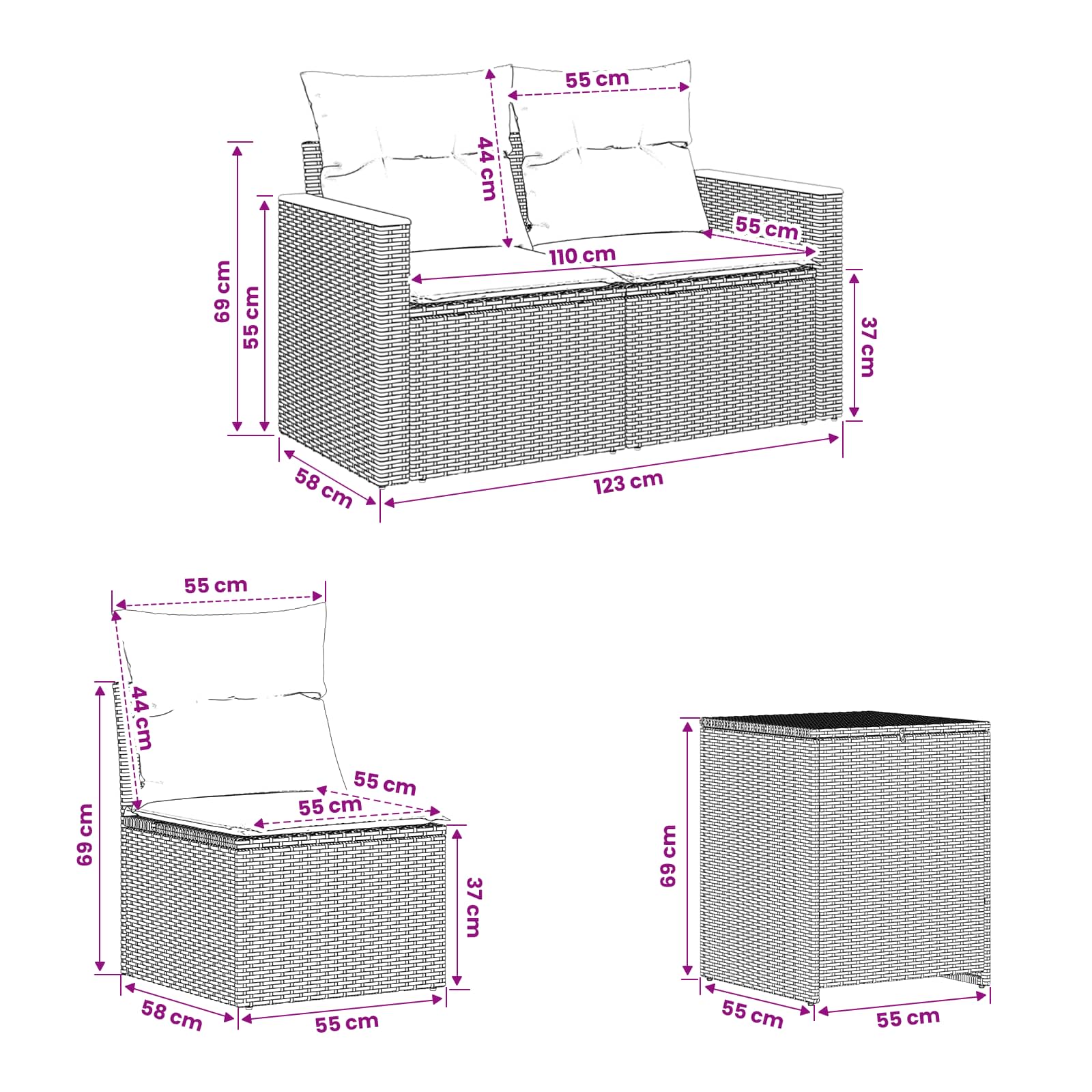 Σετ Καναπέ 5 τμχ. Μαύρο και μπλε Πολυ-ρακί και Χάλυβας - Pakobazaar