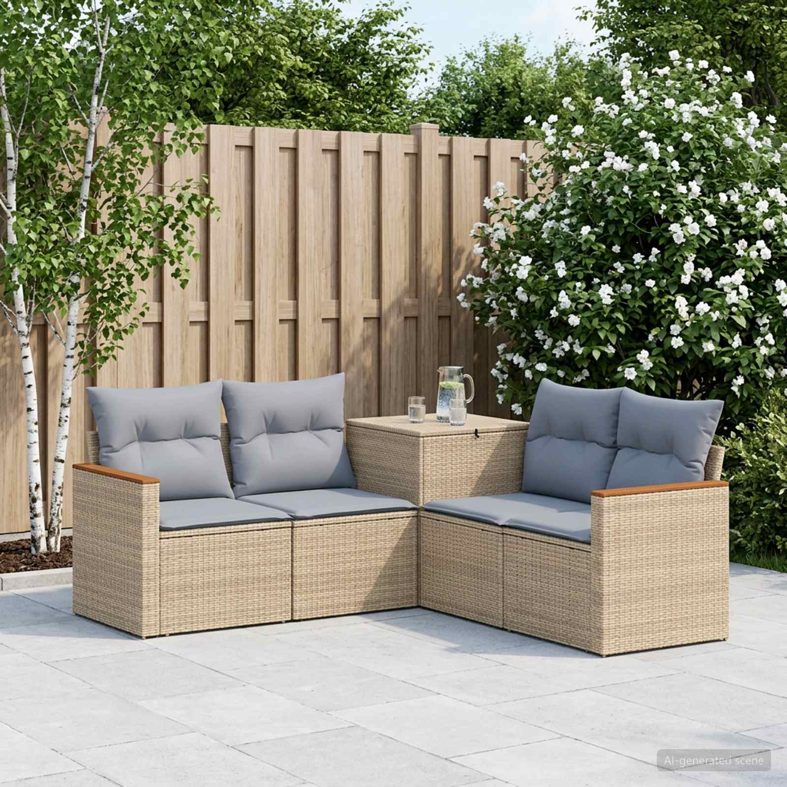 Σετ Καναπέ 5 τμχ. Μπέζ και Ανοιχτό Γκρι Πολυ-ρακί και Χάλυβας