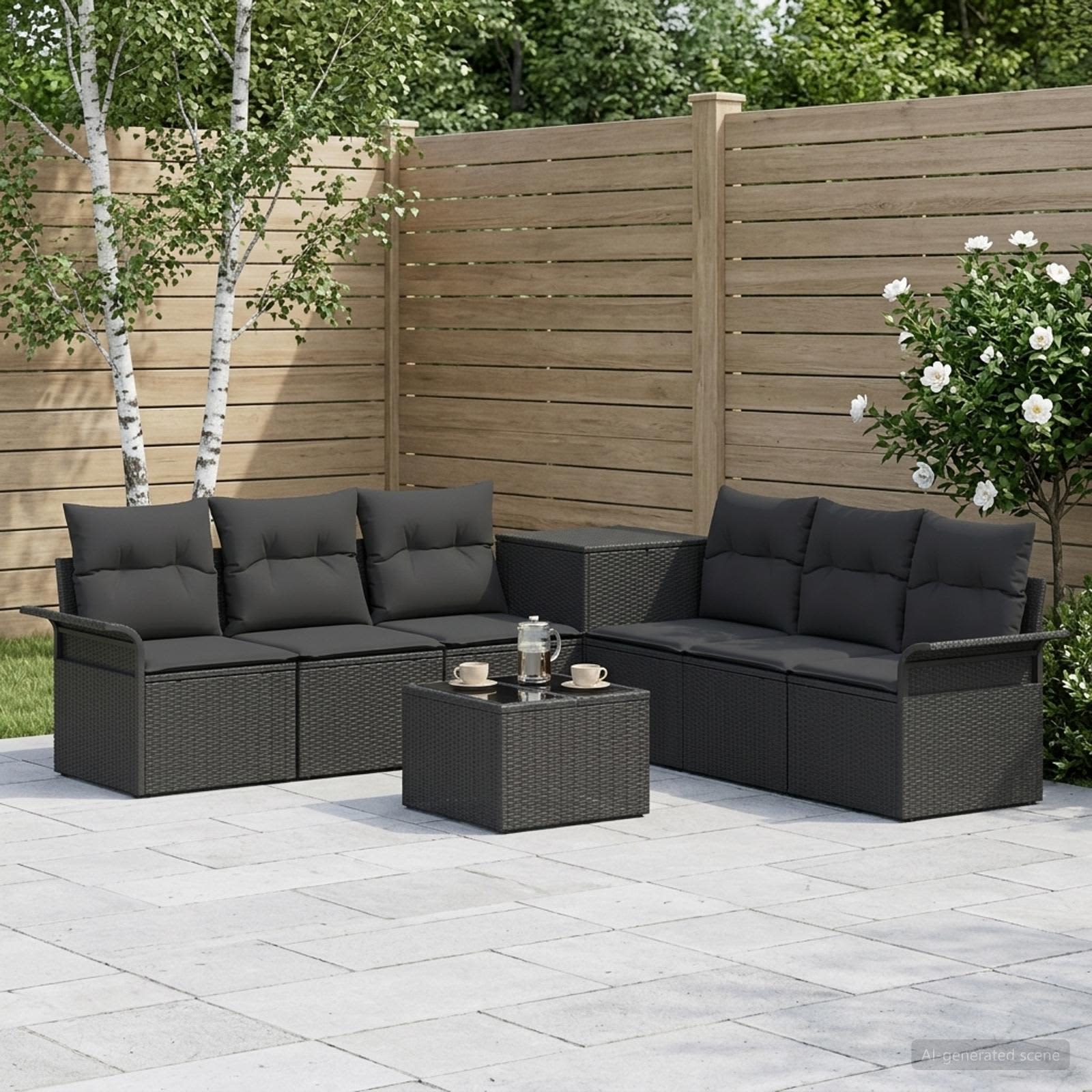 Σετ Καναπέ 8 τμχ. Μαύρο Πολυ-ρακί και Χάλυβας