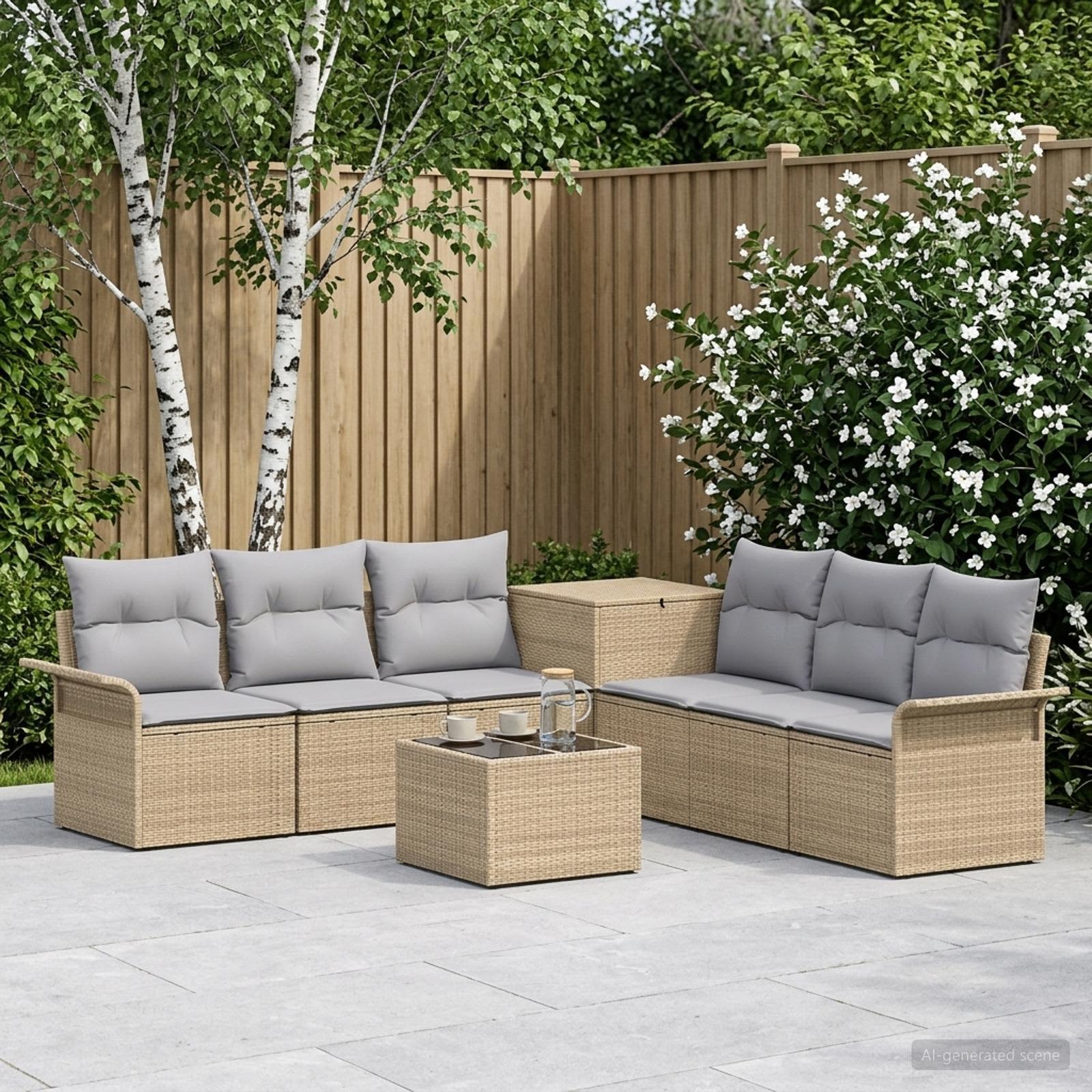 Σετ Καναπέ 8 τμχ. Μπέζ και Ανοιχτό Γκρι Πολυ-ρακί και Χάλυβας
