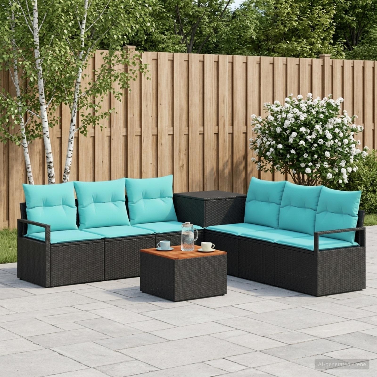 Σετ Καναπέ 8 τμχ. Μαύρο και μπλε Πολυ-ρακί και Χάλυβας - Pakobazaar