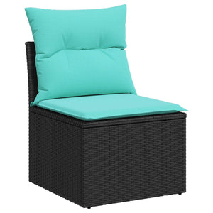 Σετ Καναπέ 8 τμχ. Μαύρο και μπλε Πολυ-ρακί και Χάλυβας
