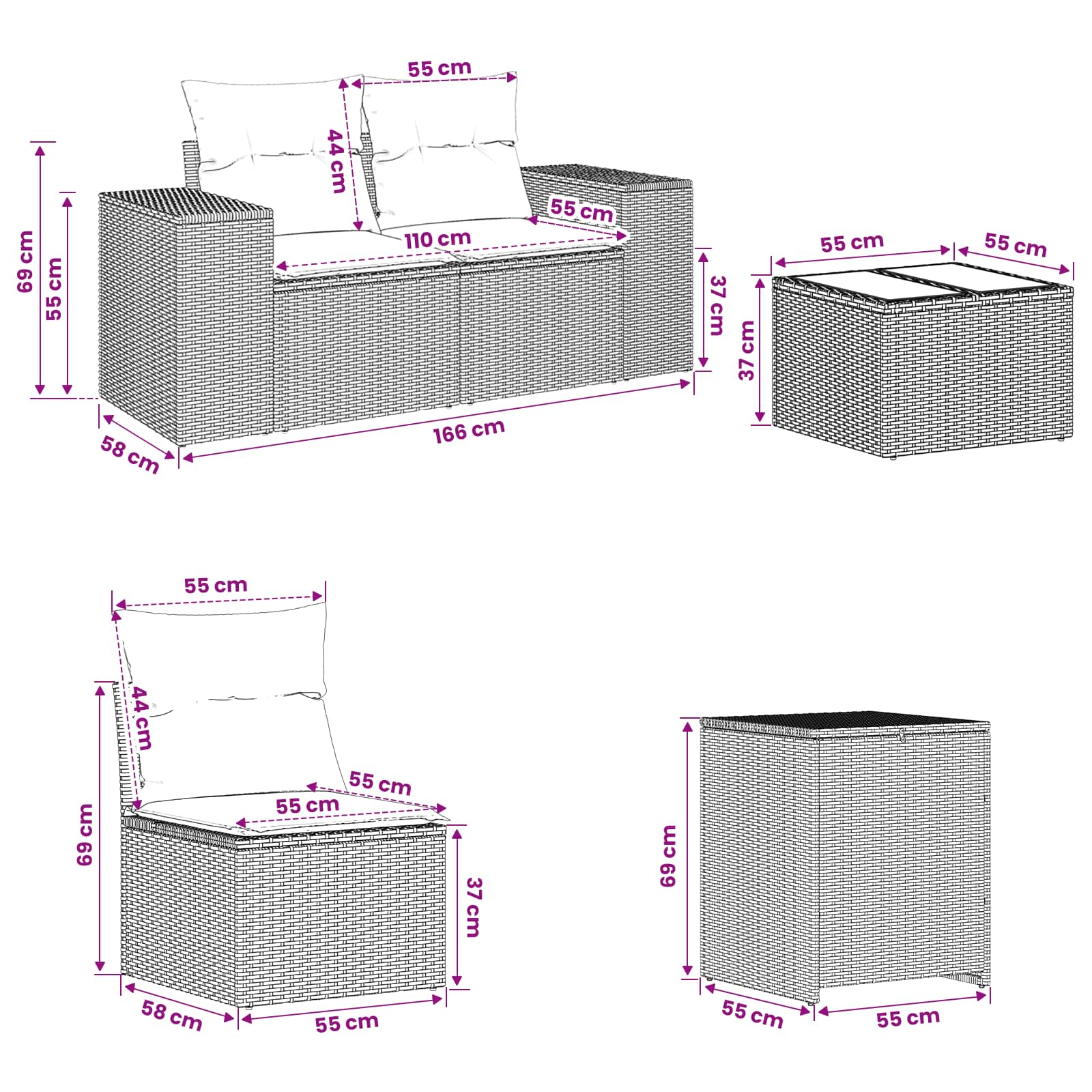 Σετ Καναπέ 8 τμχ. Γκρι και Σκούρο Γκρι Πολυ-ρακί και Χάλυβας