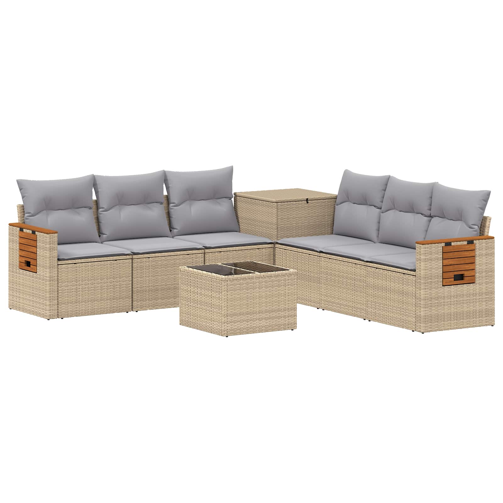 Σετ Καναπέ 8 τμχ. Μπέζ και Ανοιχτό Γκρι Πολυ-ρακί και Χάλυβας