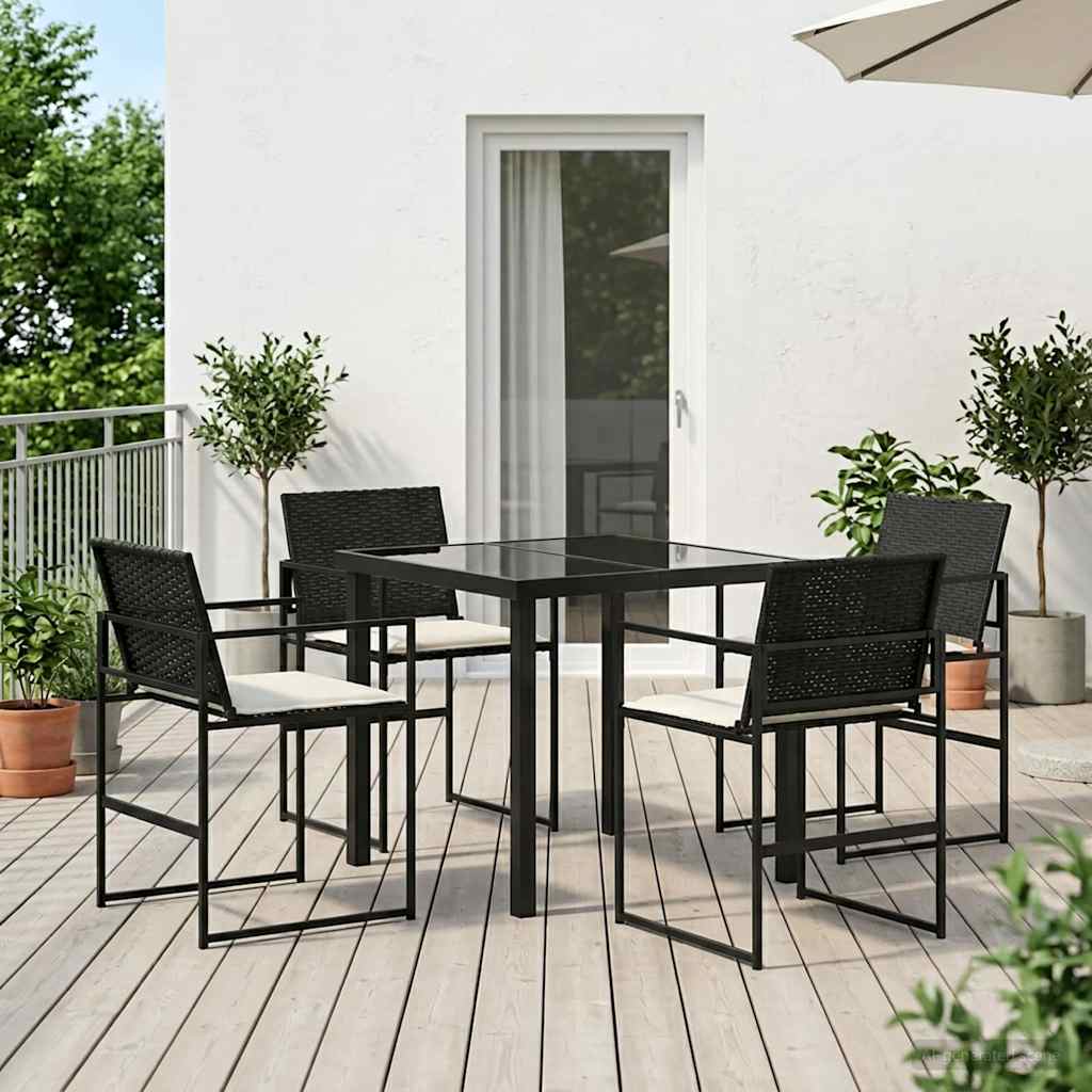Σέτ φαγητού για κήπο 5 pcs Μαύρο και Κρέμα συνθετικό ρατάν - Pakobazaar