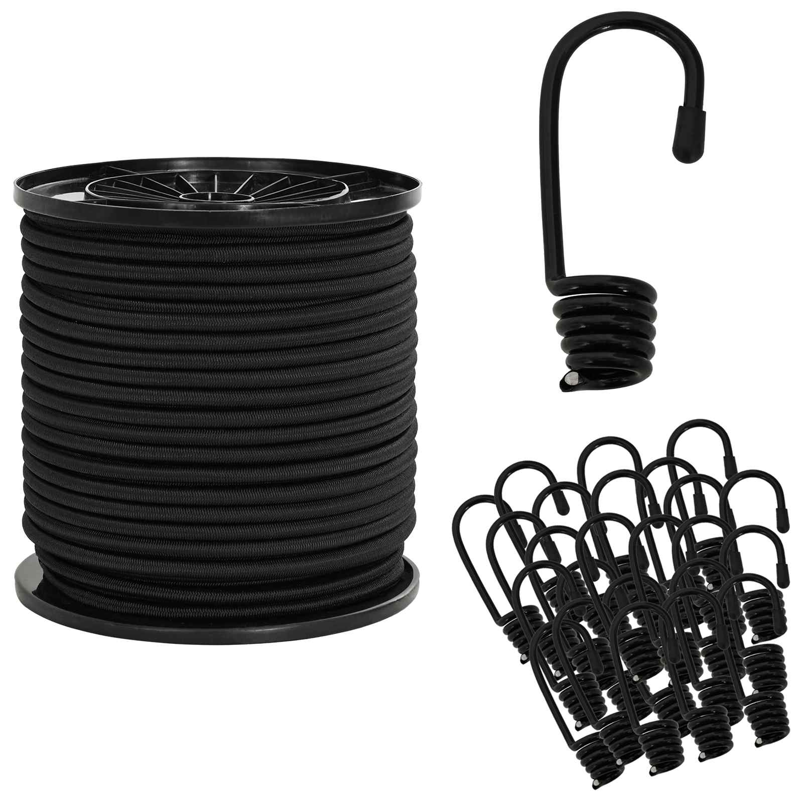 Σχοινιά Bungee με Γάντζους 4 mm Μαύρο PP και καουτσούκ