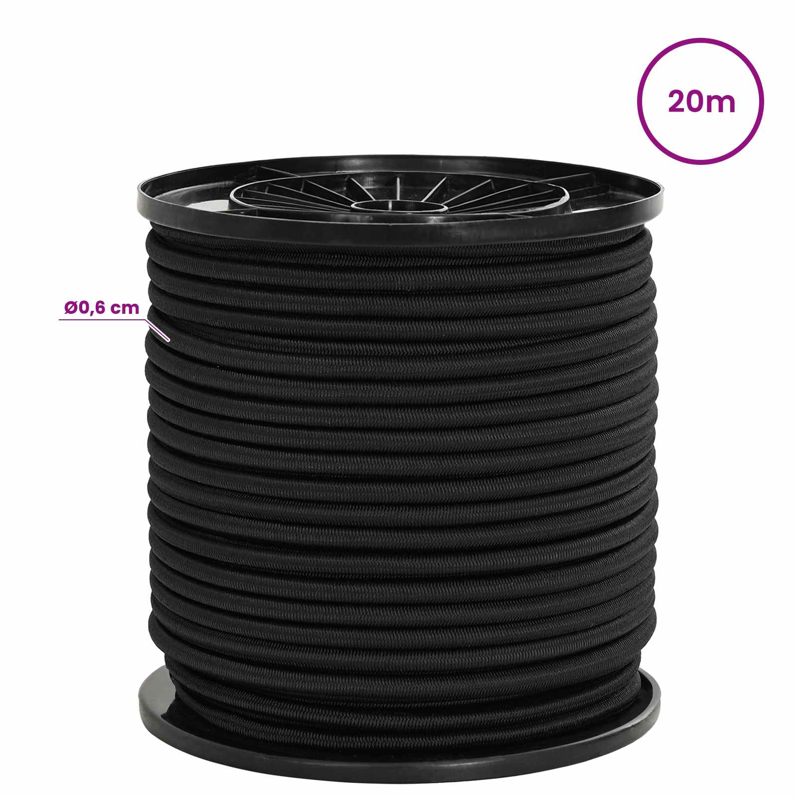 Σχοινιά Bungee με Γάντζους 6 mm Μαύρο PP και καουτσούκ - Pakobazaar