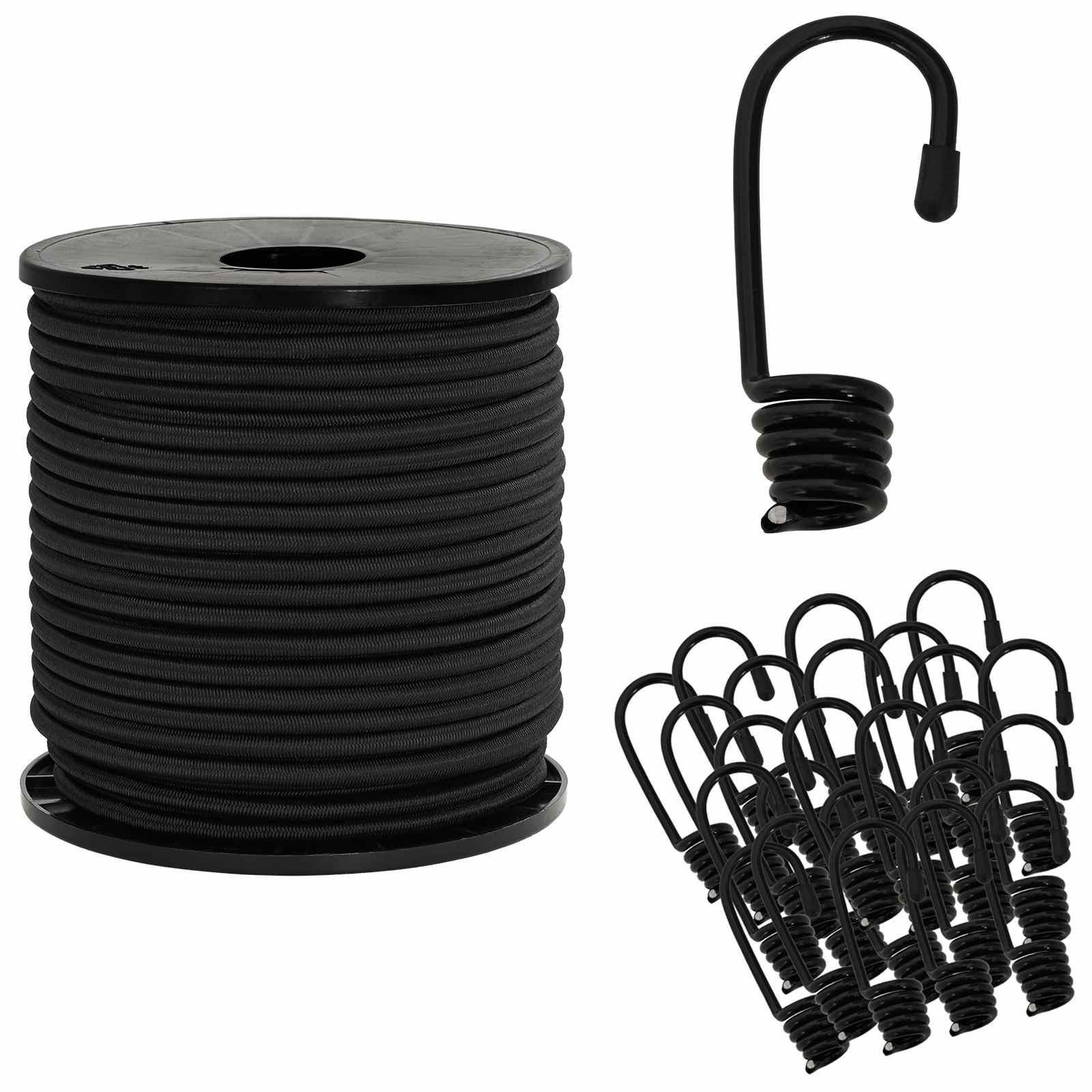 Σχοινιά Bungee με Γάντζους 6 mm Μαύρο PP και καουτσούκ