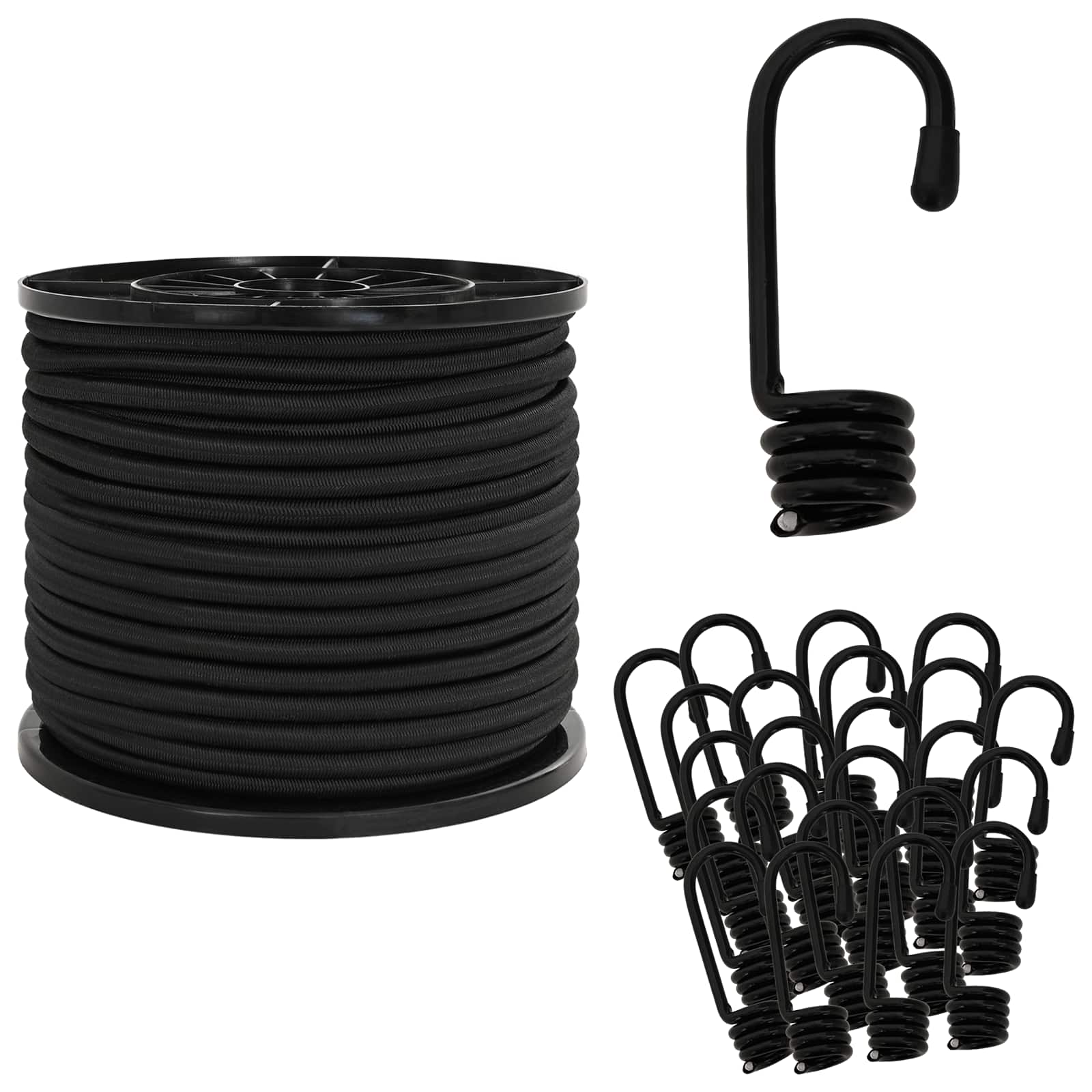 Σχοινιά Bungee με Γάντζους 10 mm Μαύρο PP και καουτσούκ