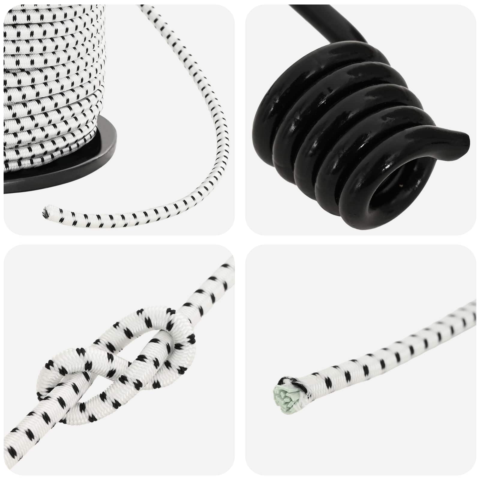 Σχοινιά Bungee με Γάντζους 4 mm Μαύρο και Λευκό - Pakobazaar
