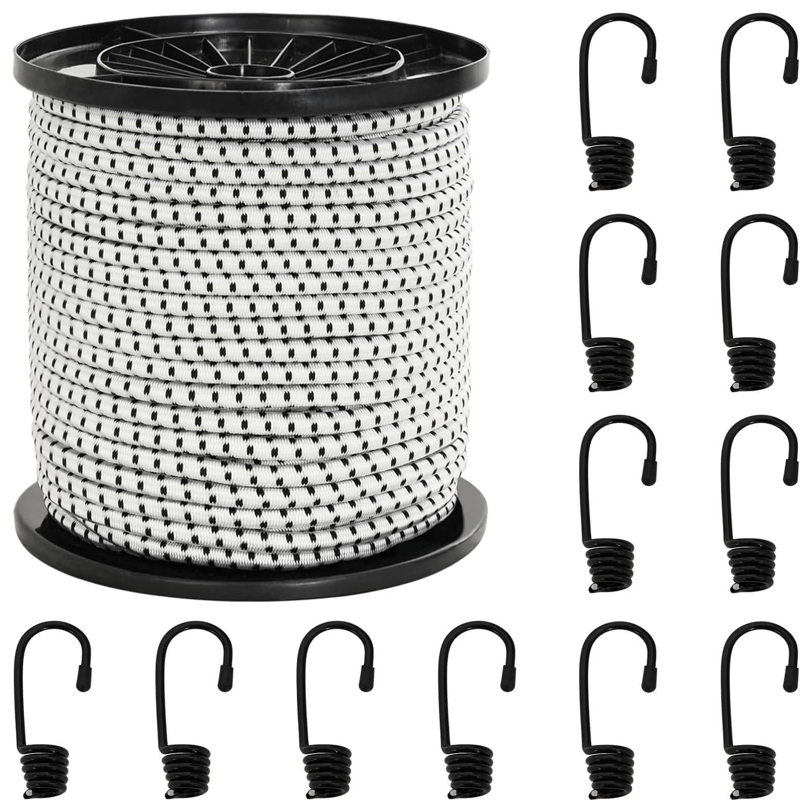 Σχοινιά Bungee με Γάντζους 4 mm Μαύρο και Λευκό - Pakobazaar
