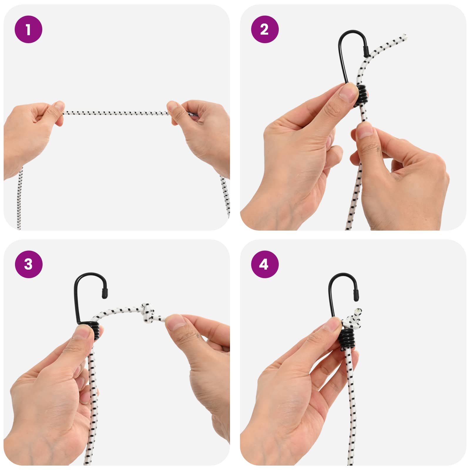 Σχοινιά Bungee με Γάντζους 4 mm Μαύρο και Λευκό - Pakobazaar