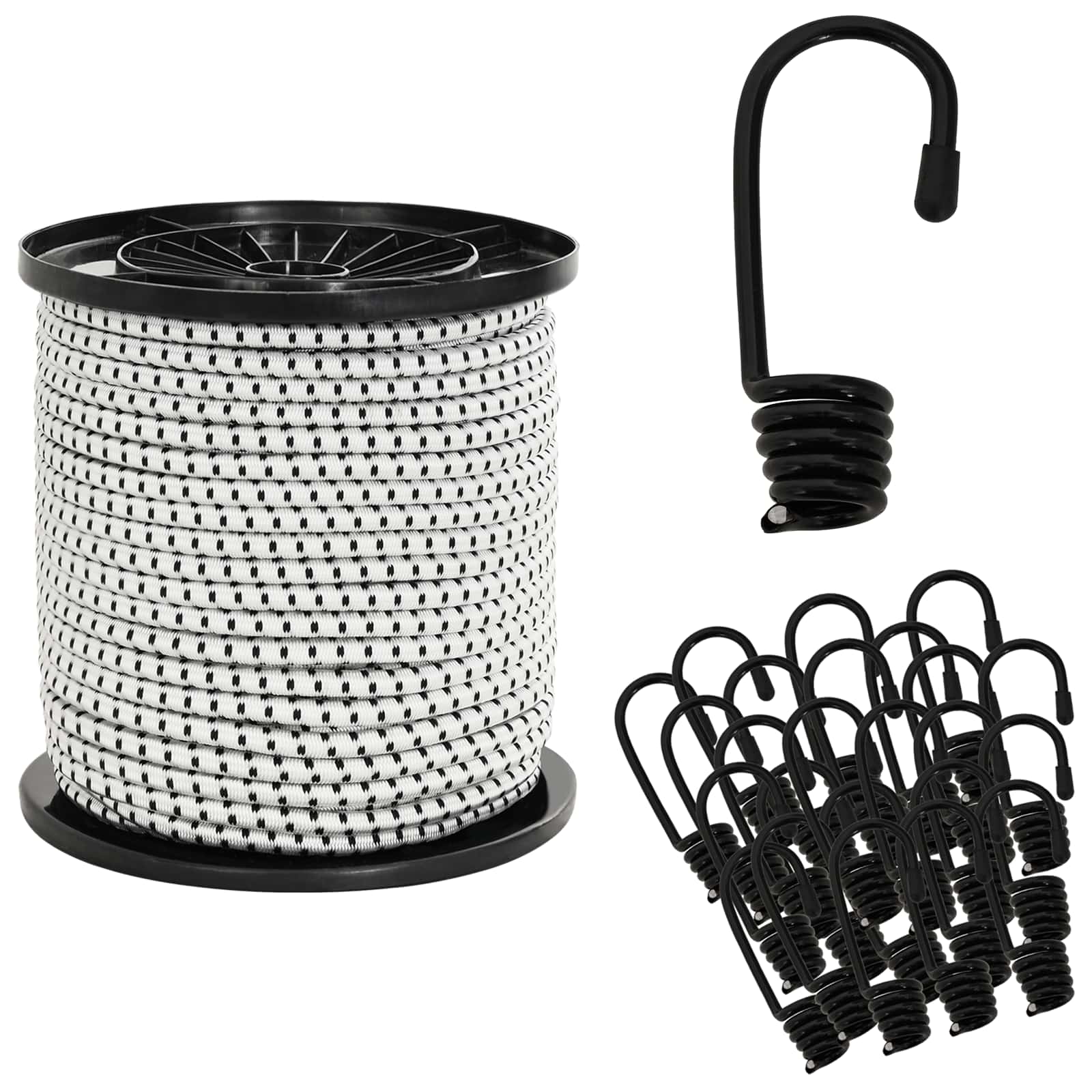 Σχοινιά Bungee με Γάντζους 4 mm Μαύρο και Λευκό