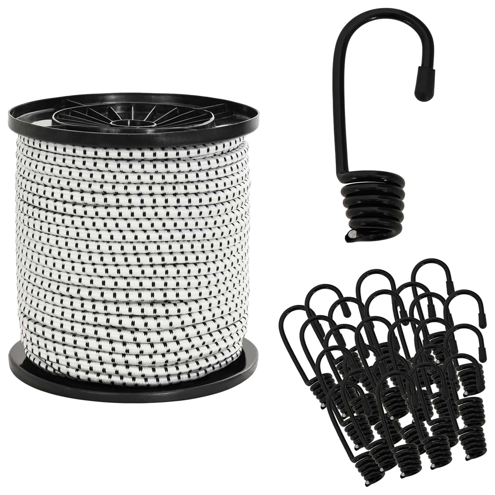 Σχοινιά Bungee με Γάντζους 6 mm Μαύρο και Λευκό - Pakobazaar
