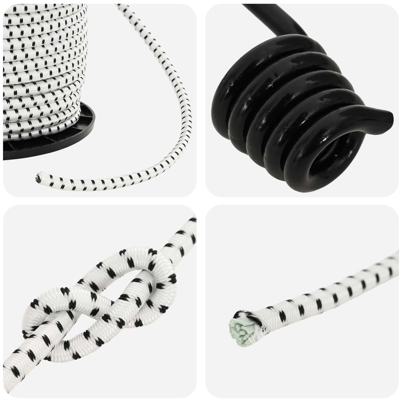 Σχοινιά Bungee με Γάντζους 6 mm Μαύρο και Λευκό - Pakobazaar