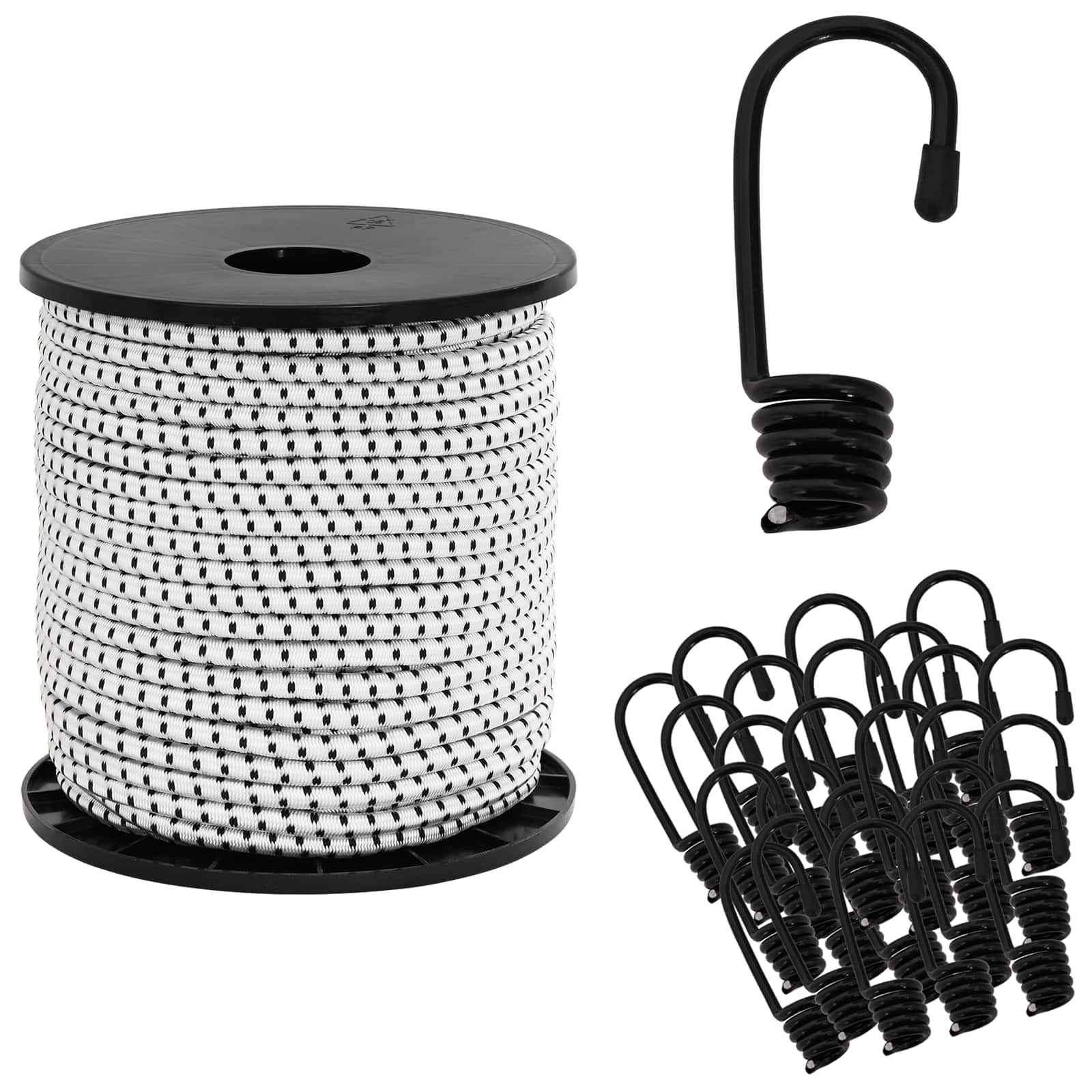 Σχοινιά Bungee με Γάντζους 6 mm Μαύρο και Λευκό - Pakobazaar