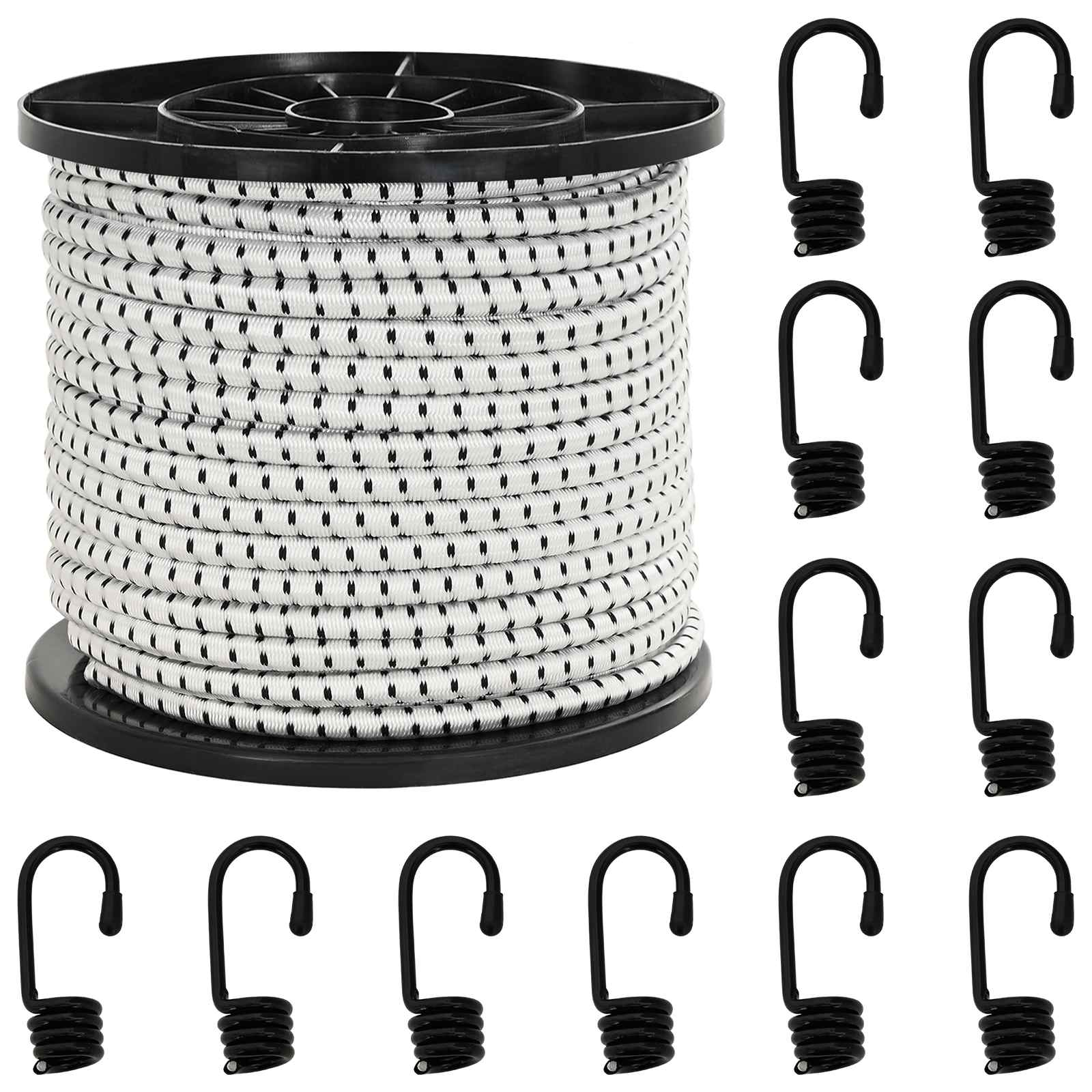 Σχοινιά Bungee με Γάντζους 8 mm Μαύρο και Λευκό - Pakobazaar