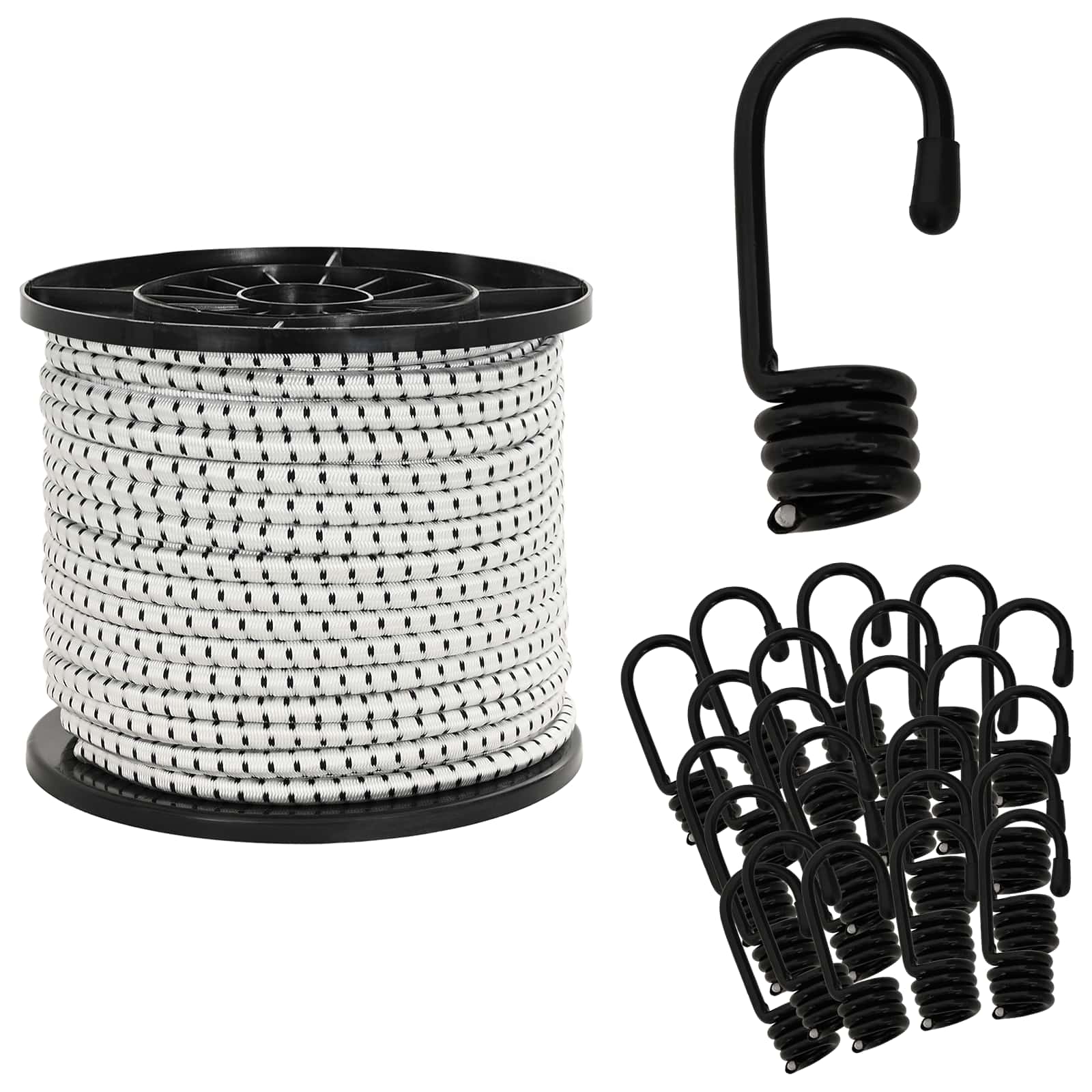 Σχοινιά Bungee με Γάντζους 8 mm Μαύρο και Λευκό