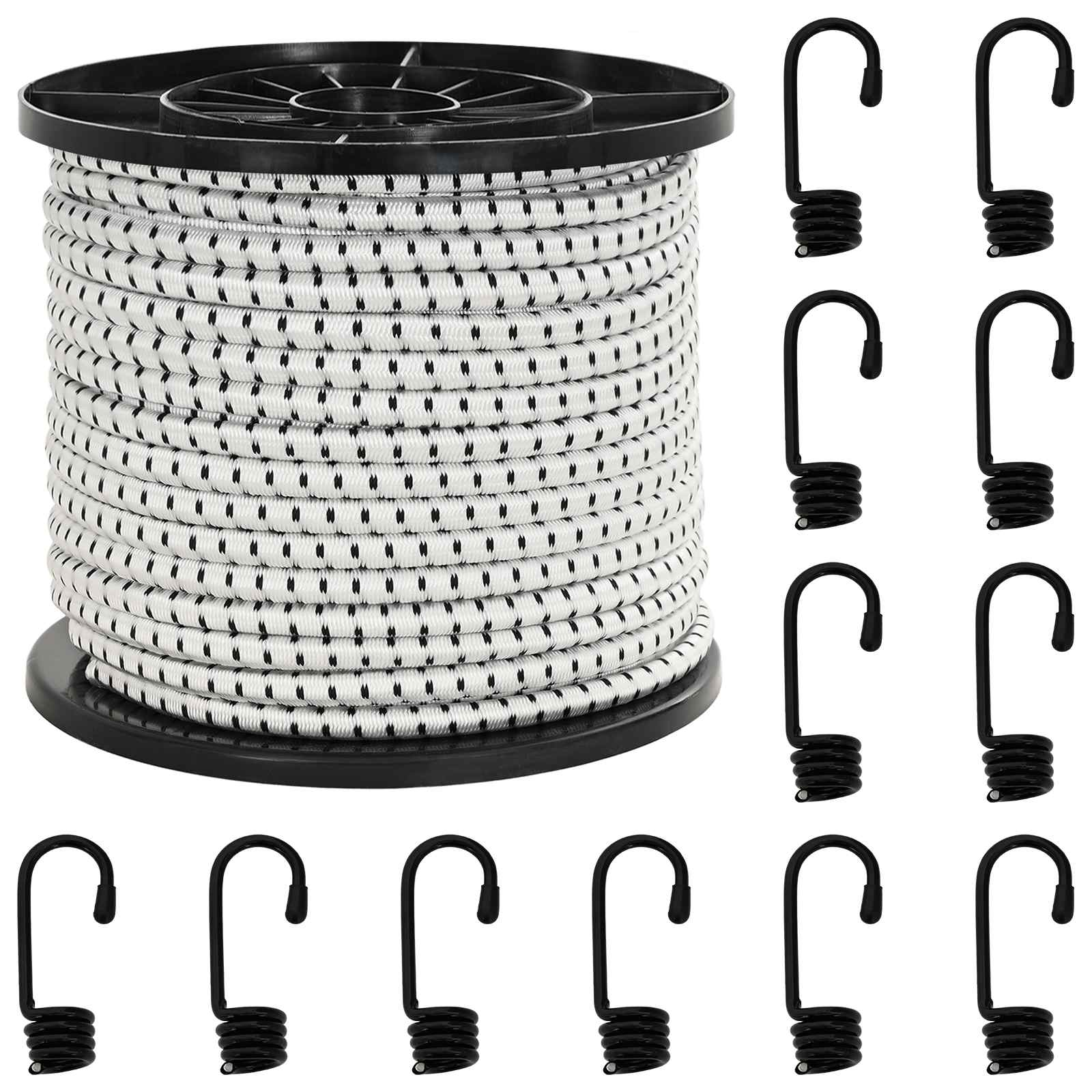 Σχοινιά Bungee με Γάντζους 10 mm Μαύρο και Λευκό - Pakobazaar