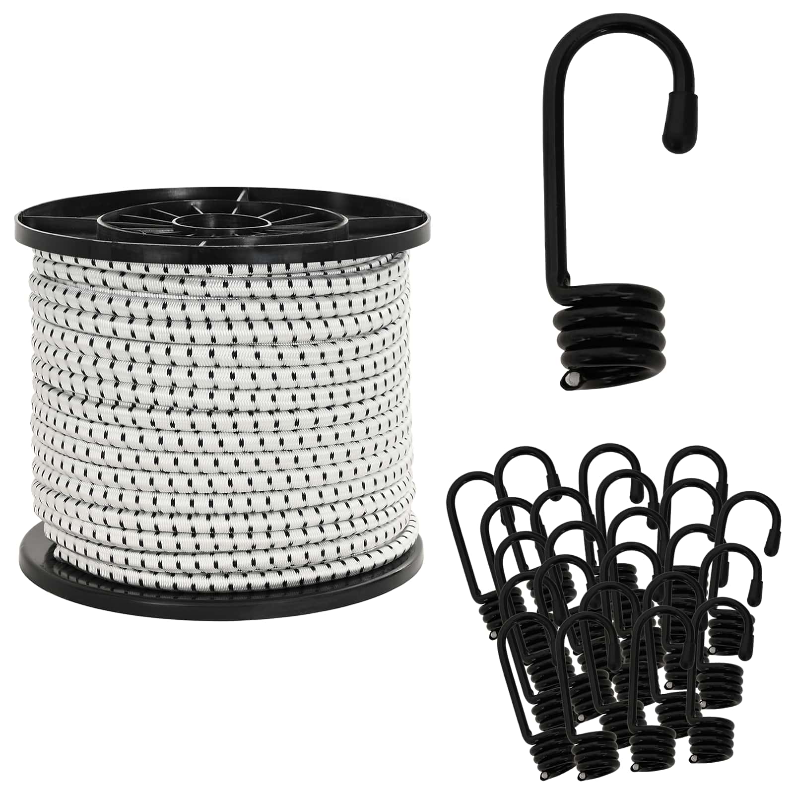 Σχοινιά Bungee με Γάντζους 10 mm 50 m Μαύρο και Λευκό - Pakobazaar