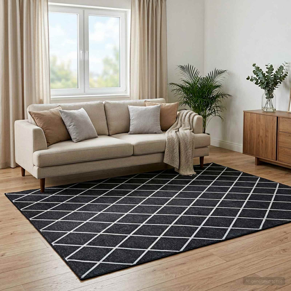 Χαλί ORIZ Μαύρο διαμαντένιο σχέδιο 240 x 340 cm