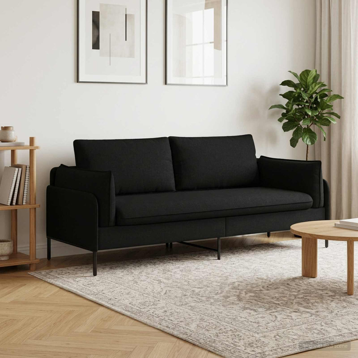 3-Θέσιος καναπές Μαύρο 222 x 81 x 89 εκ. Ύφασμα - Pakobazaar