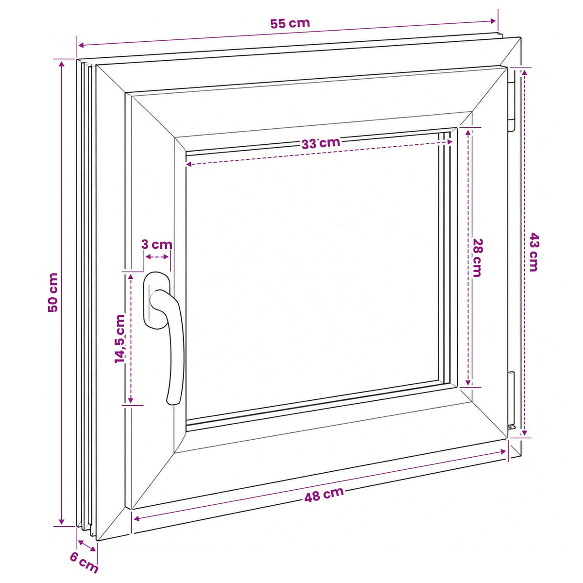 Παράθυρο Κάτω Στρώματος RISOR 55 x 50 εκ. PVC και Γυαλί - Pakobazaar
