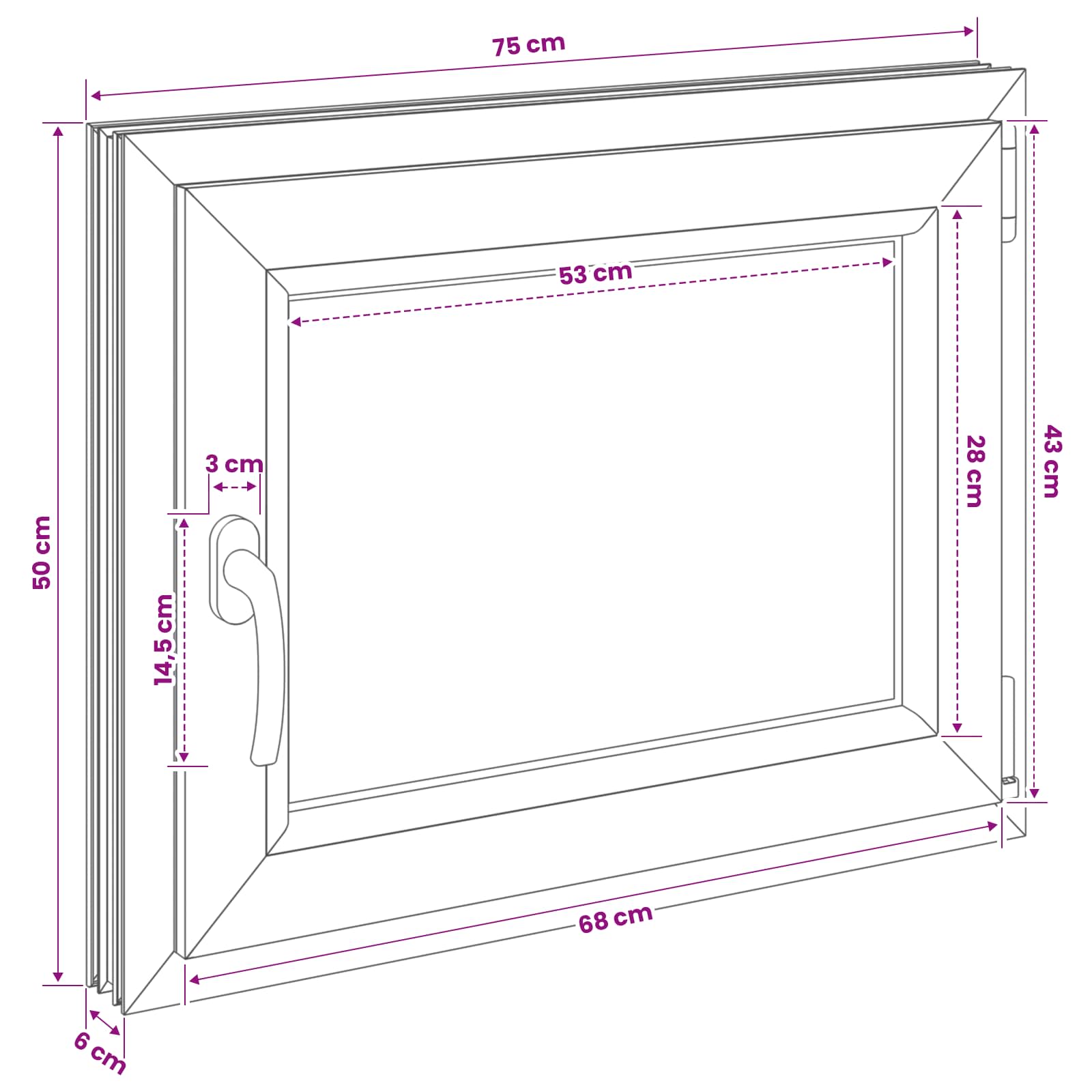 Παράθυρο Κάτω Στρώματος RISOR 75 x 50 εκ. PVC και Γυαλί - Pakobazaar