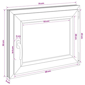 Παράθυρο Κάτω Στρώματος RISOR 75 x 50 εκ. PVC και Γυαλί - Pakobazaar