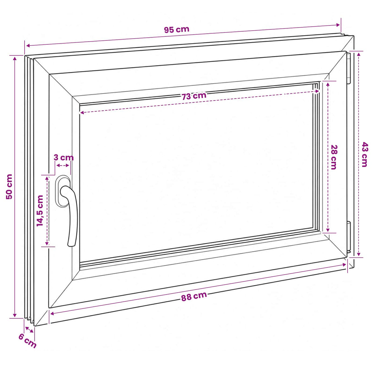 Παράθυρο Κάτω Στρώματος RISOR 95 x 50 εκ. PVC και Γυαλί - Pakobazaar