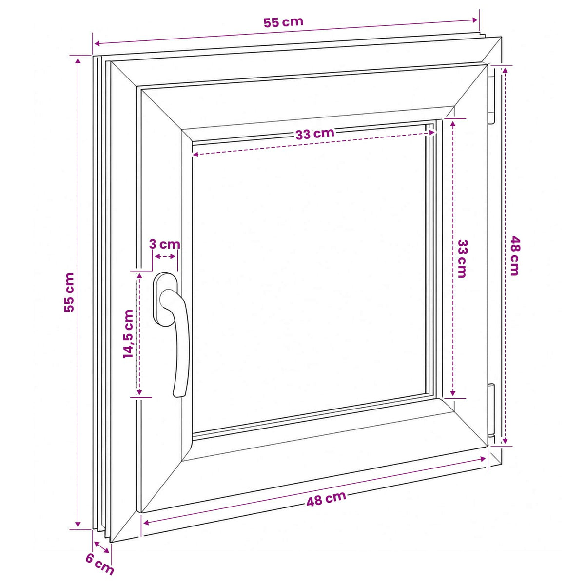 Παράθυρο Κάτω Στρώματος RISOR 55 x 55 εκ PVC και Γυαλί - Pakobazaar