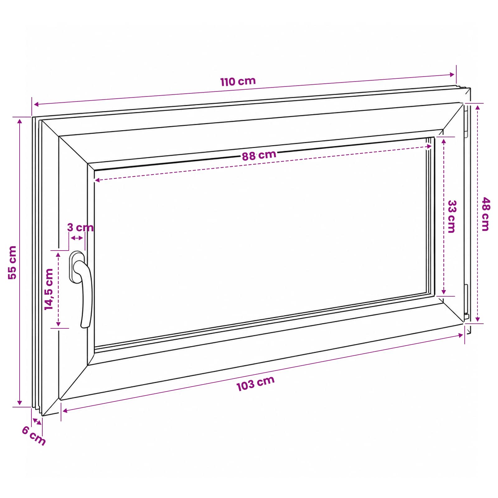 Παράθυρο Κάτω Στρώματος RISOR 110 x 55 εκ. PVC και Γυαλί - Pakobazaar
