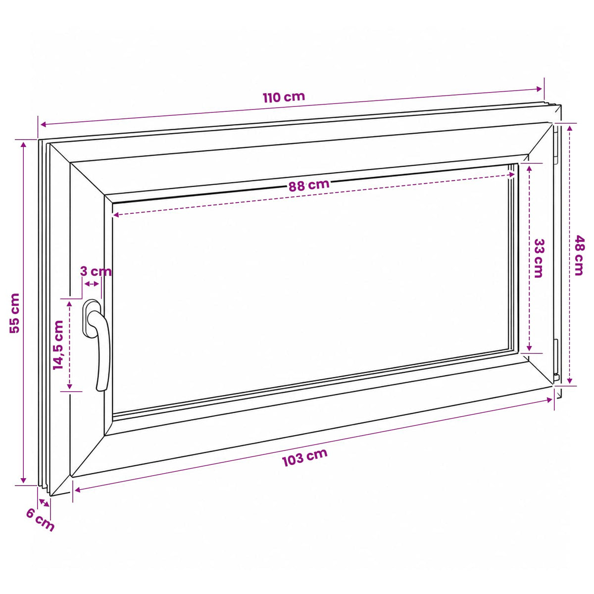Παράθυρο Κάτω Στρώματος RISOR 110 x 55 εκ. PVC και Γυαλί - Pakobazaar