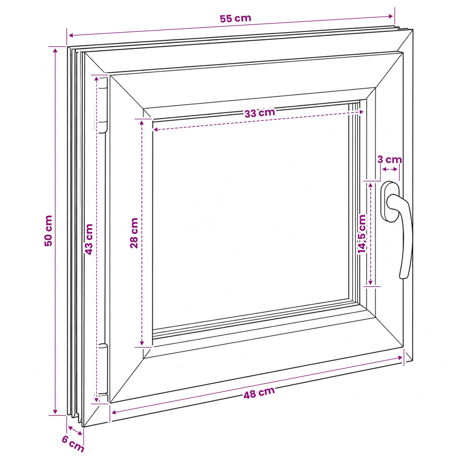 Παράθυρο Κάτω Στρώματος RISOR 55 x 50 εκ. PVC και Γυαλί - Pakobazaar