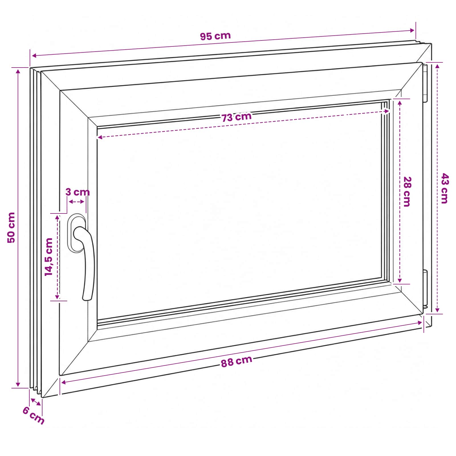 Παράθυρο Κάτω Στρώματος RISOR 95 x 50 εκ. PVC και Γυαλί - Pakobazaar