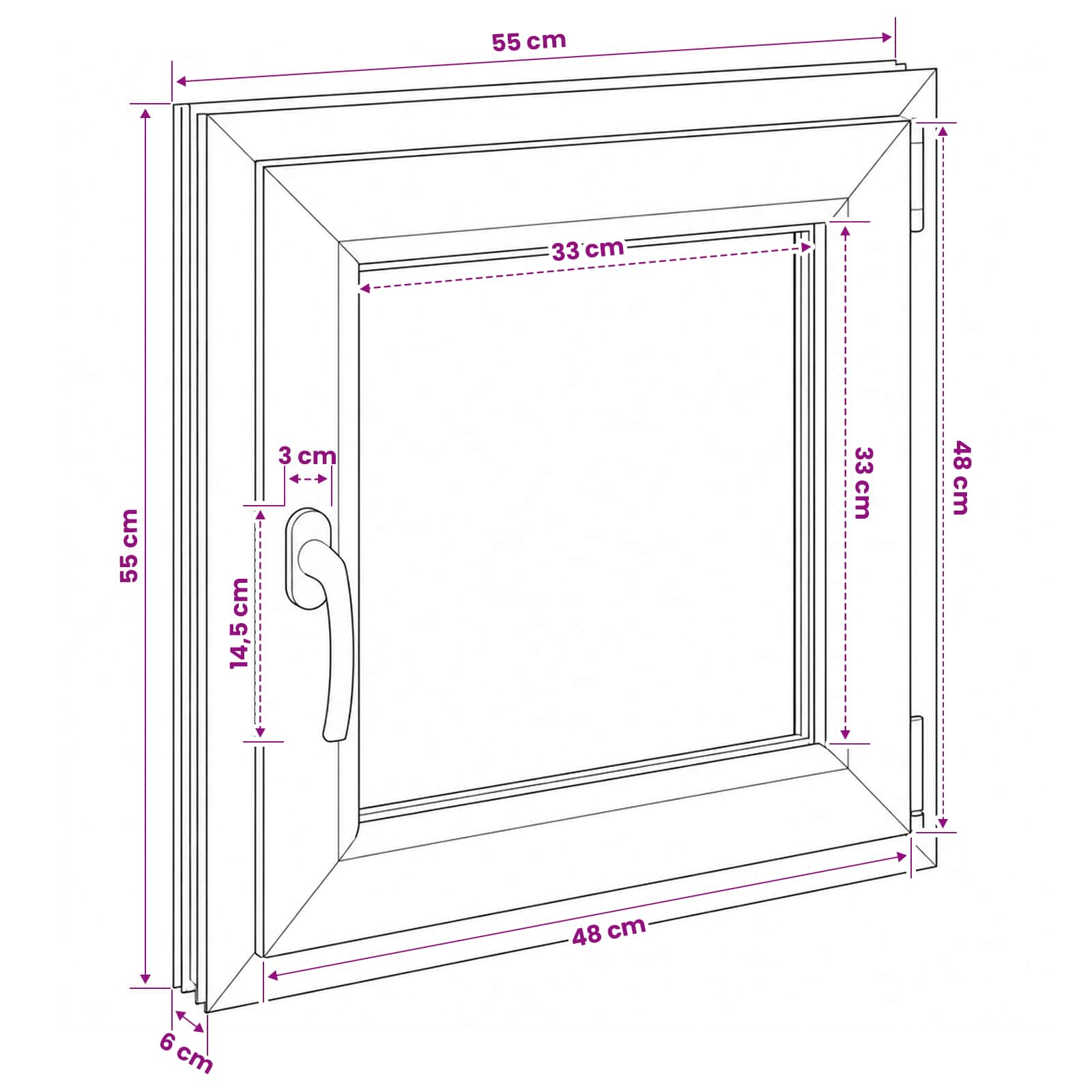 Παράθυρο Κάτω Στρώματος RISOR 55 x 55 εκ PVC και Γυαλί - Pakobazaar